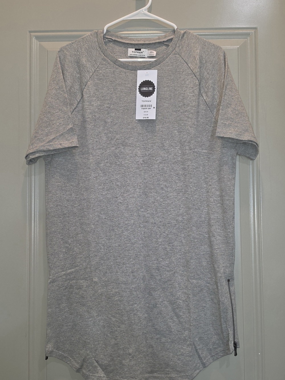 Topman Light Grey Short Sleeve Crewneck Tee with Hem Zipper